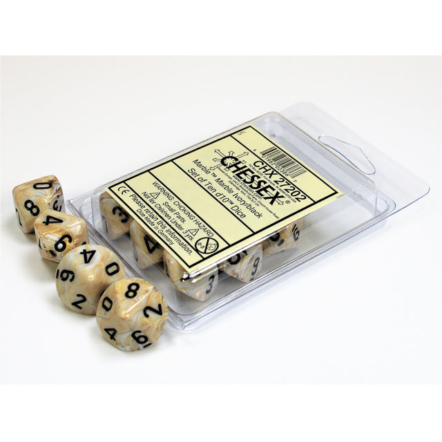 CHX 27202 Marble Ivory/black Set of Ten d10s