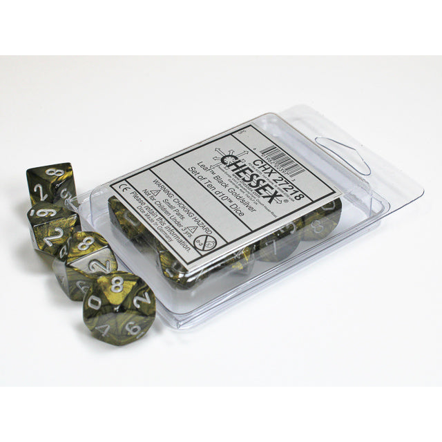 CHX 27218 Leaf Black Gold/silver Set of Ten d10s