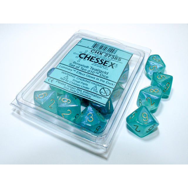 CHX 27385 Borealis Teal/gold Luminary Set of Ten d10s