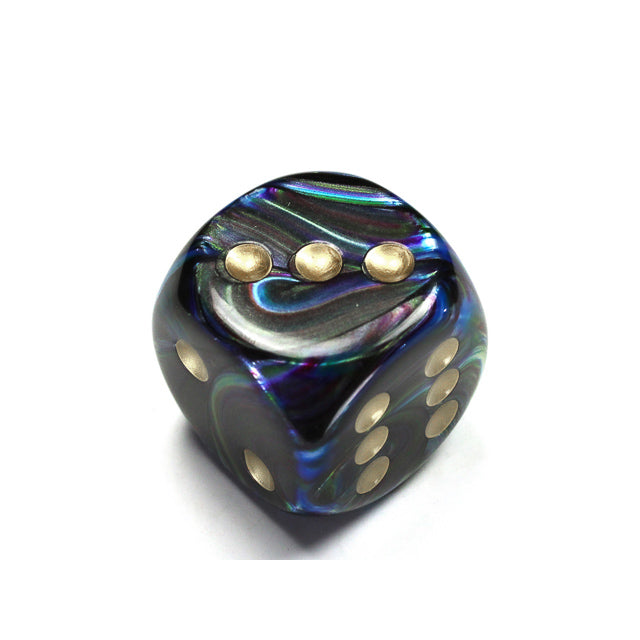 CHX DL3099 Lustrous Shadow/gold 30mm d6 dice w/pips