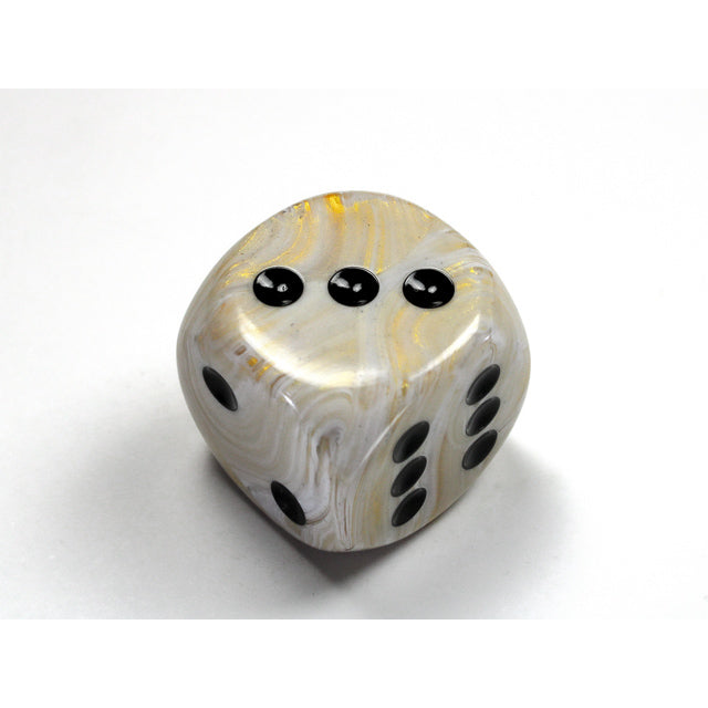 CHX DM3092 Marble Ivory/black 30mm d6 dice w/pips