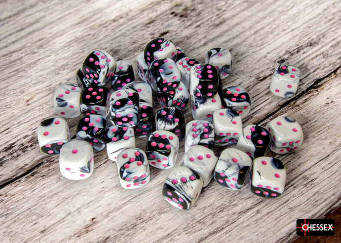 CHX 26869 Gemini Black-White/pink 12mm d6 Dice Block (36 dice)