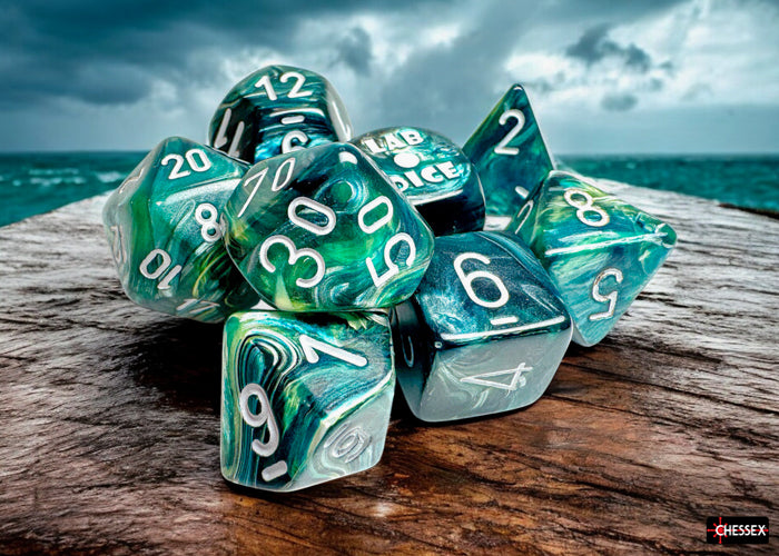CHX 30072 Lustrous Neptune/grey Polyhedral 7-Dice Set (with bonus die)