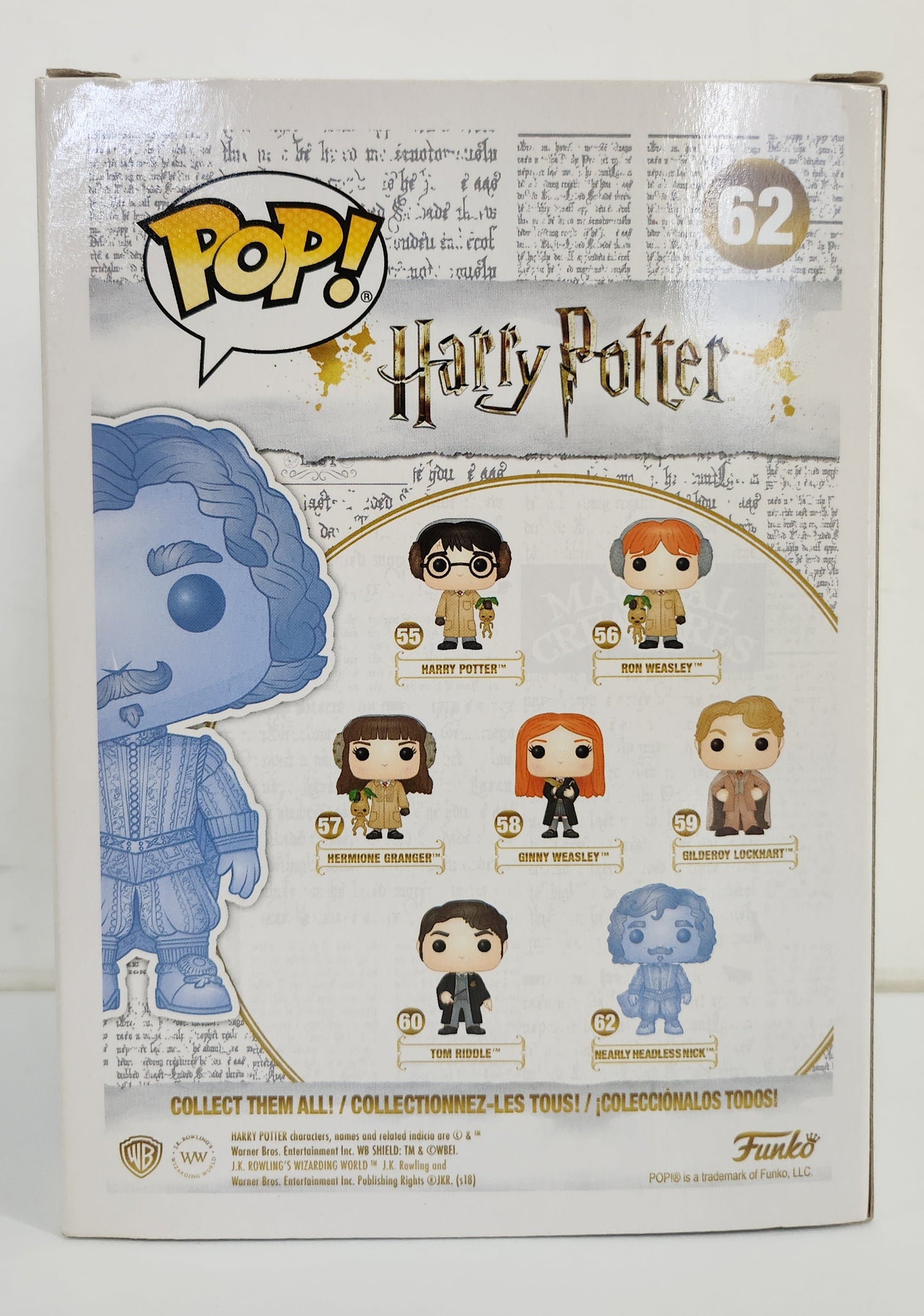 Harry Potter - Nearly Headless Nick Blue Translucent US Exclusive Pop! Vinyl #62