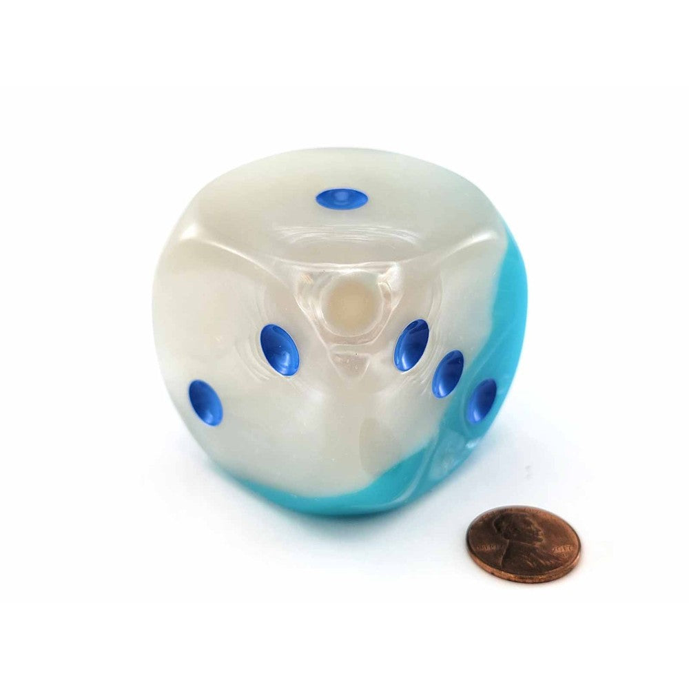 CHX DG5065 Gemini Pearl Turquoise-White/blue Luminary 50mm d6 dice w/pips