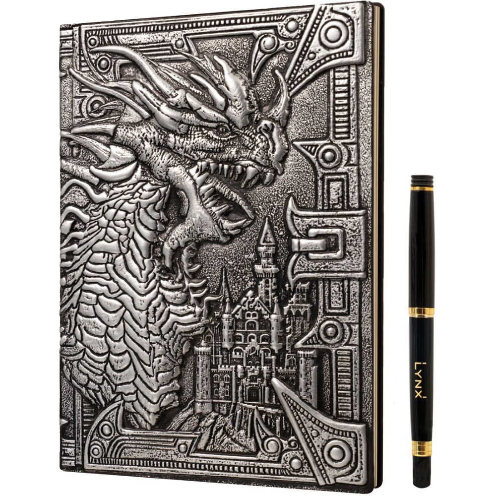 3D Faux-Leather Notebook - Journal - Silver Dragon