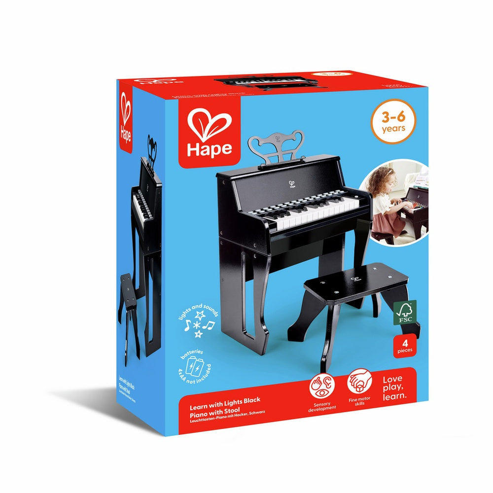 Hape - Preschool Music: Learn with Lights Piano (BLACK) with stool