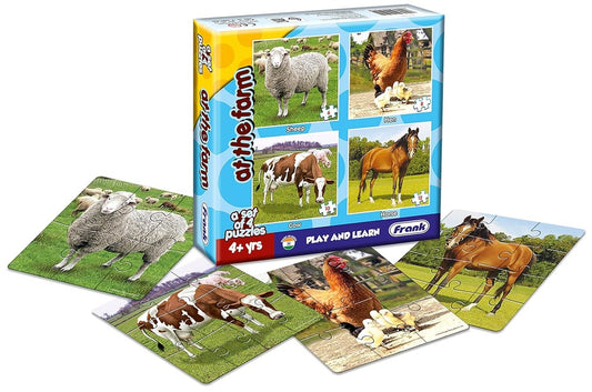 Play & Learn Puzzle 4pk - Asst B (At the Farm - Endangered Animals - In the Zoo)