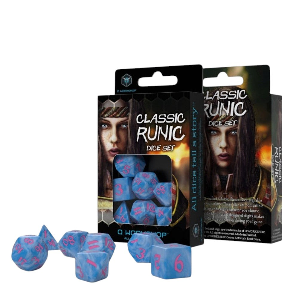 Q Workshop: Classic Runic Glacier & pink Dice Set (7