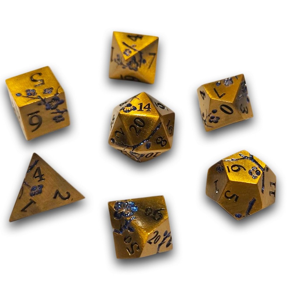 Chronicle - Brass Blue Sakura Metal Dice Set