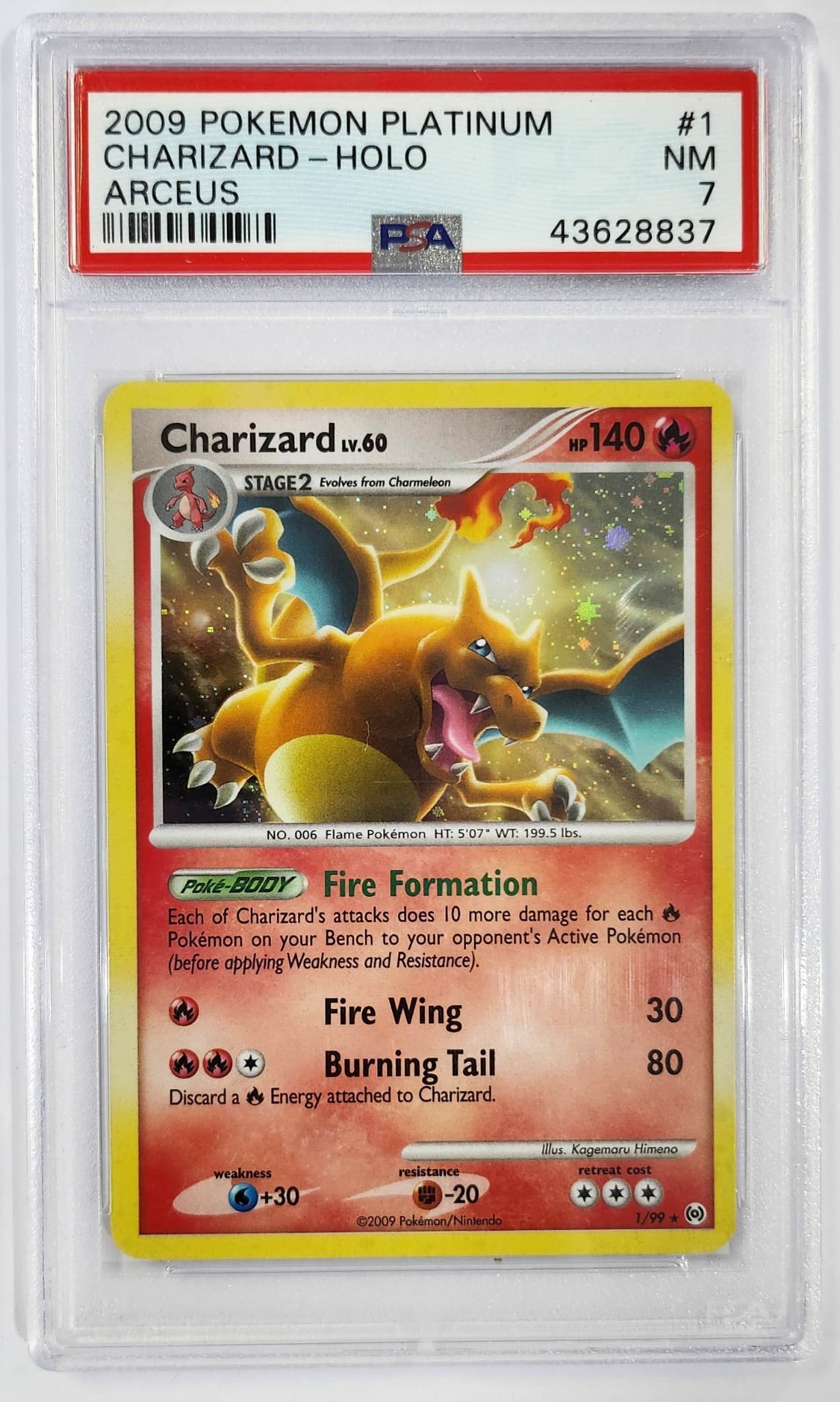 2009 Pokemon Arceus Platinum Charizard 1/99- Holo - PSA7