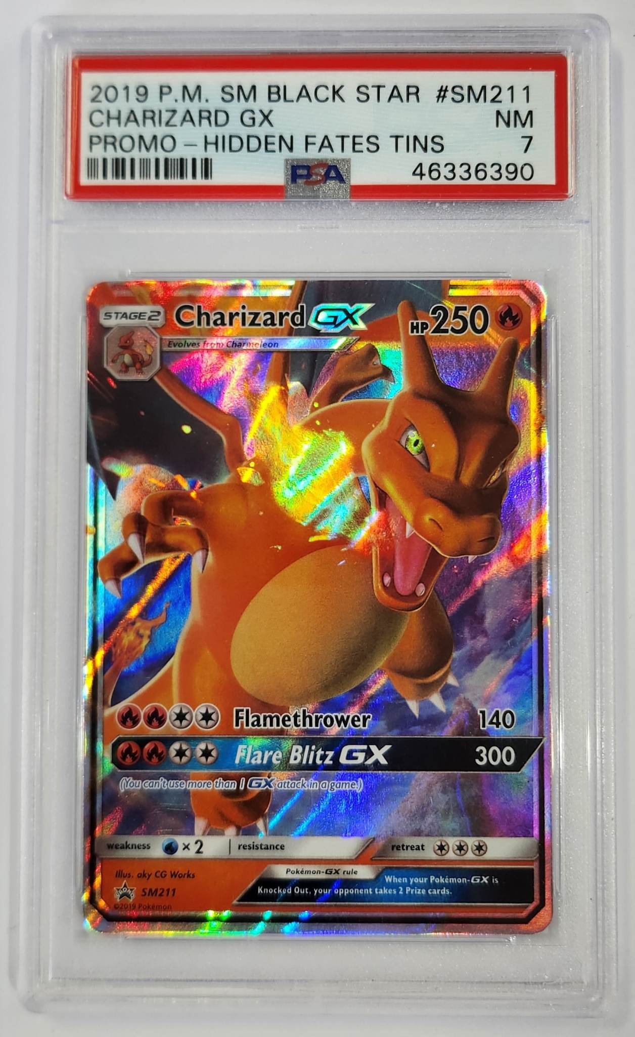 2019 Pokemon SM Black Star Hidden Fates Charizard SM211 - Full Art - PSA7