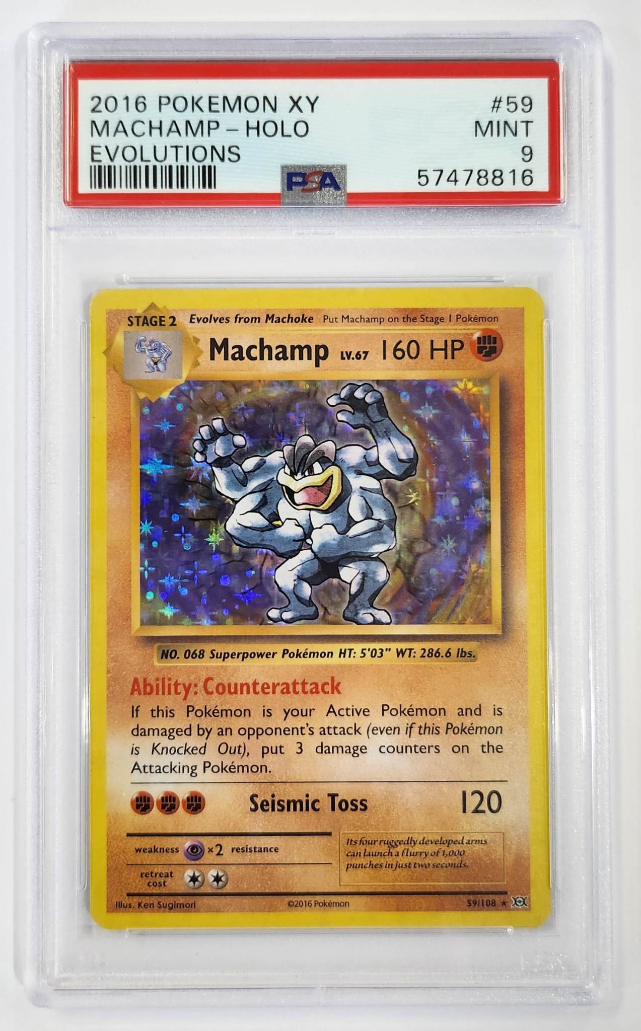 2016 Pokemon XY Evolutions Machamp - Holo - 59/108 - PSA9