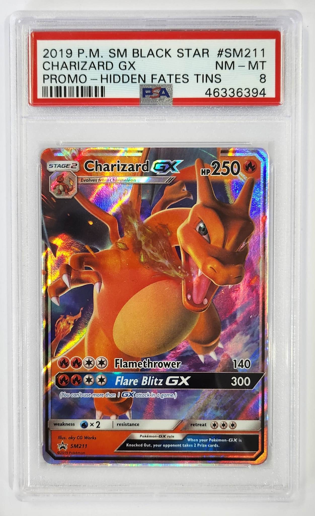 2019 Pokemon SM Black Star Hidden Fates Charizard GX Promo SM211 - Full Art - PSA8