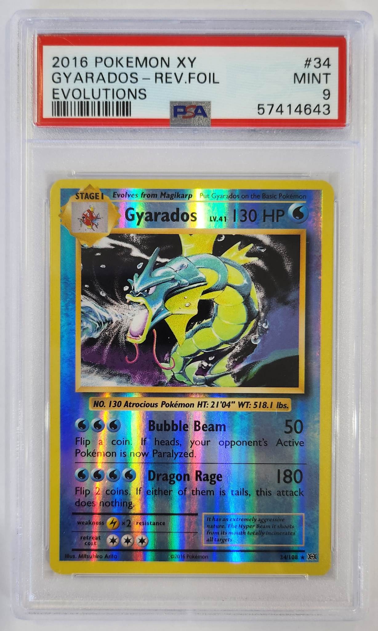 2016 Pokemon XY Evolutions Gyarados - Reverse Holo - 34/108 - PSA9