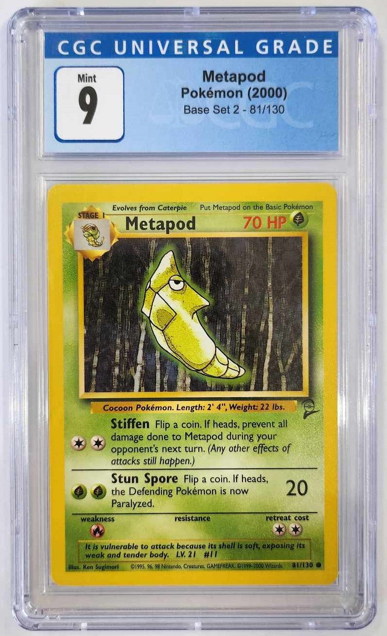 2000 Pokemon - Metapod 81/130 - Base Set 2 - CGC 9