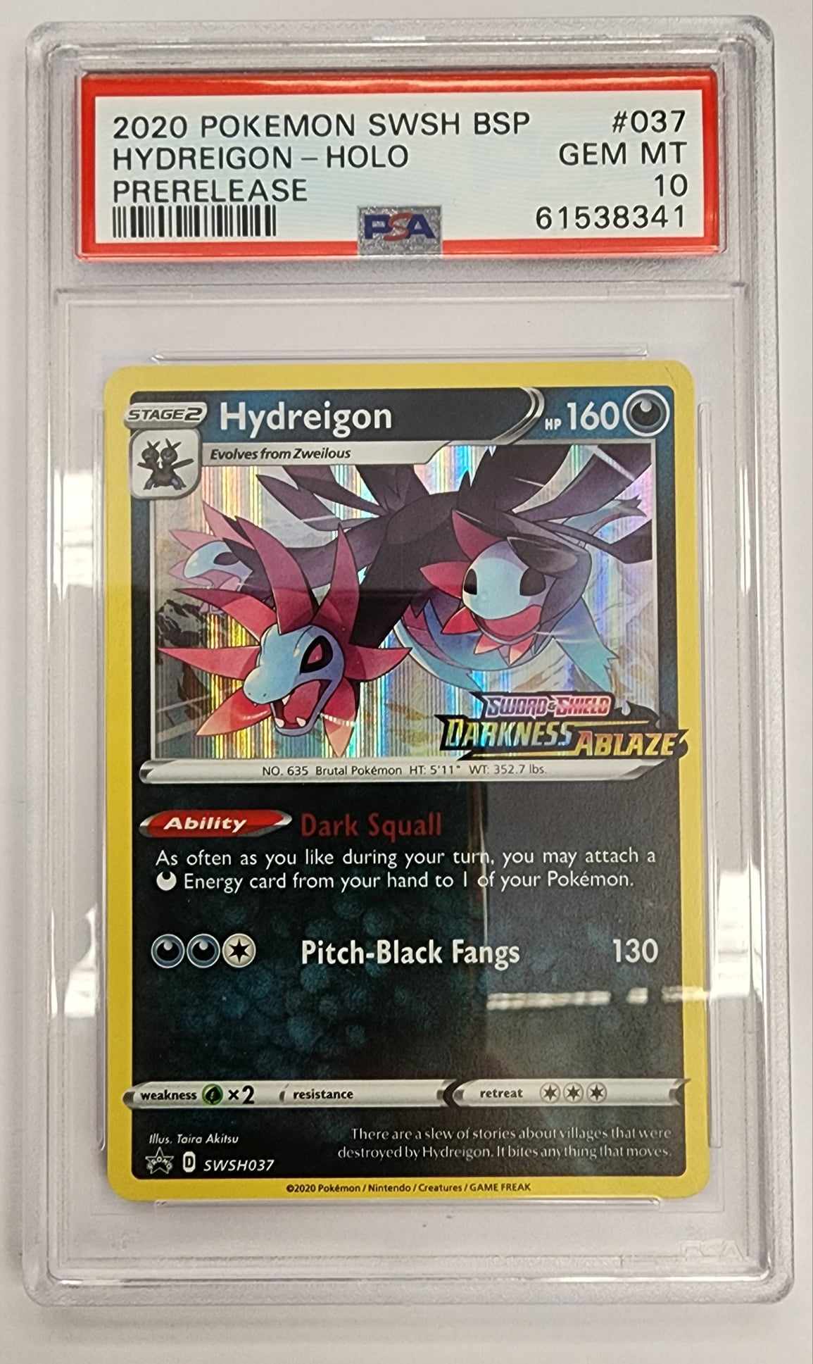 2020 Pokemon Swsh Black Star Prerelease Promo - Hydreigon - Holo - 037 - PSA 10