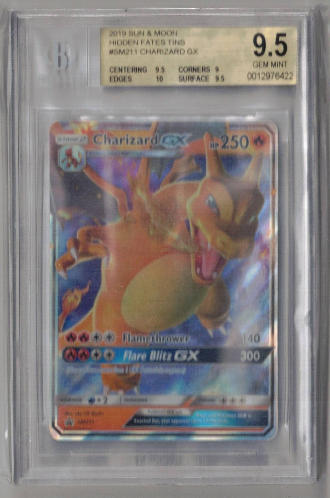 2019 Pokemon Sun & Moon Hidden Fates Tins SM211 Charizard GX - BGS 9.5