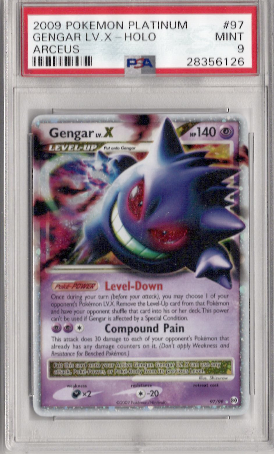 2009 Pokemon Platinum Arceus 97 Gengar Lv.X-Holo Arceus - PSA 9