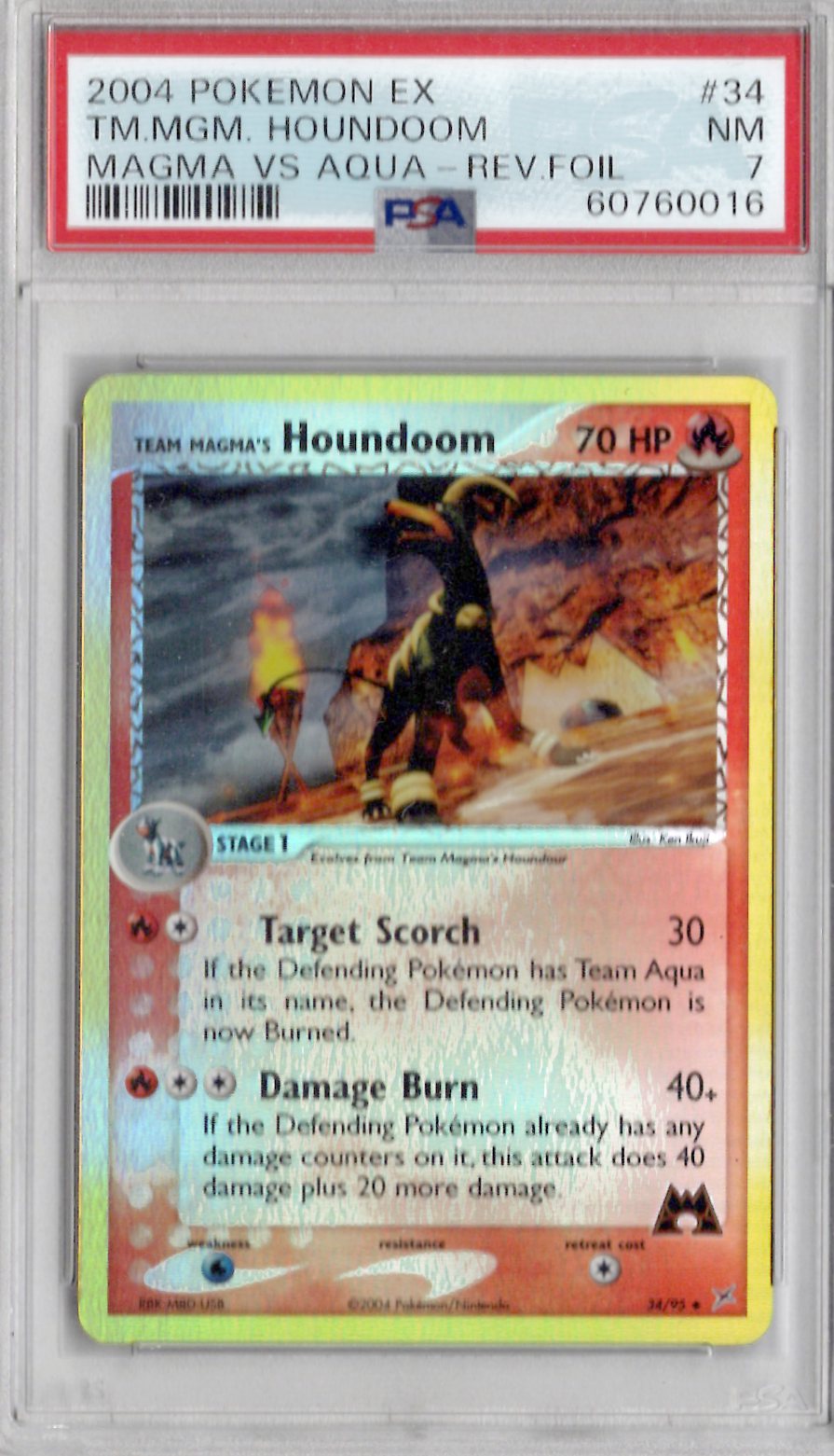 2004 Pokemon Ex Team Magma Vs Team Aqua 34 Magma's Houndoom Magma Vs Aqua-Rev.Foil - PSA 7