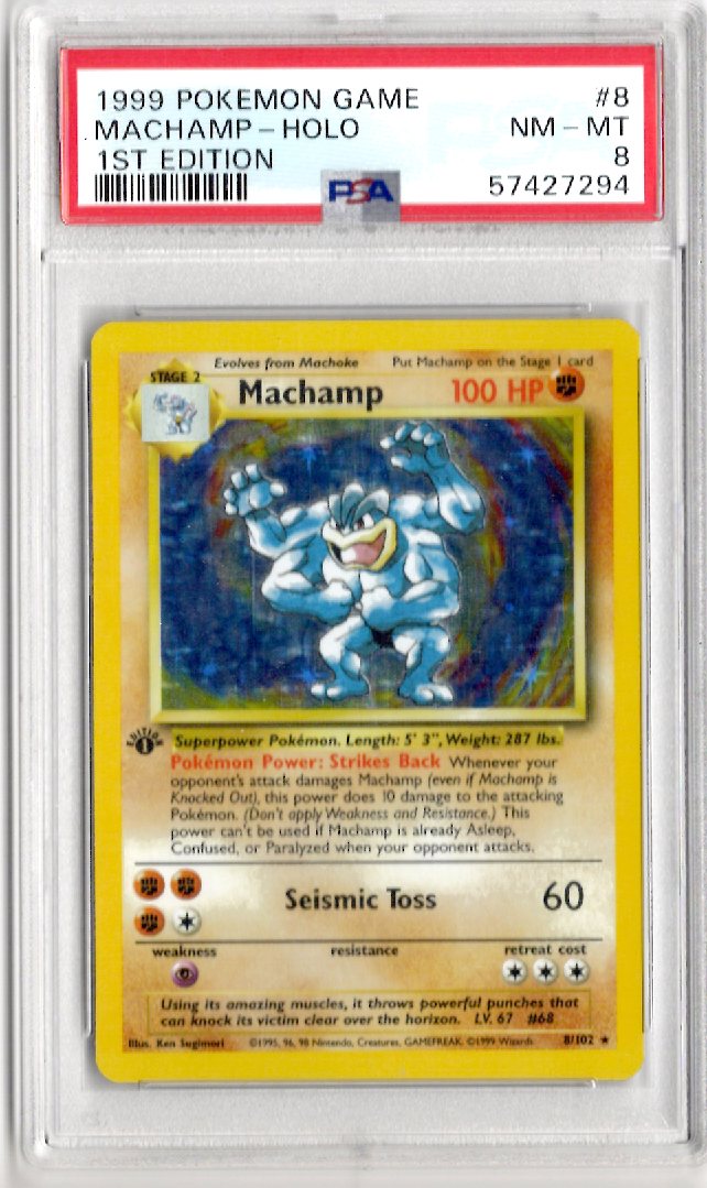 1999 Pokemon Game 8 Machamp-Holo 1St Edition - PSA 8