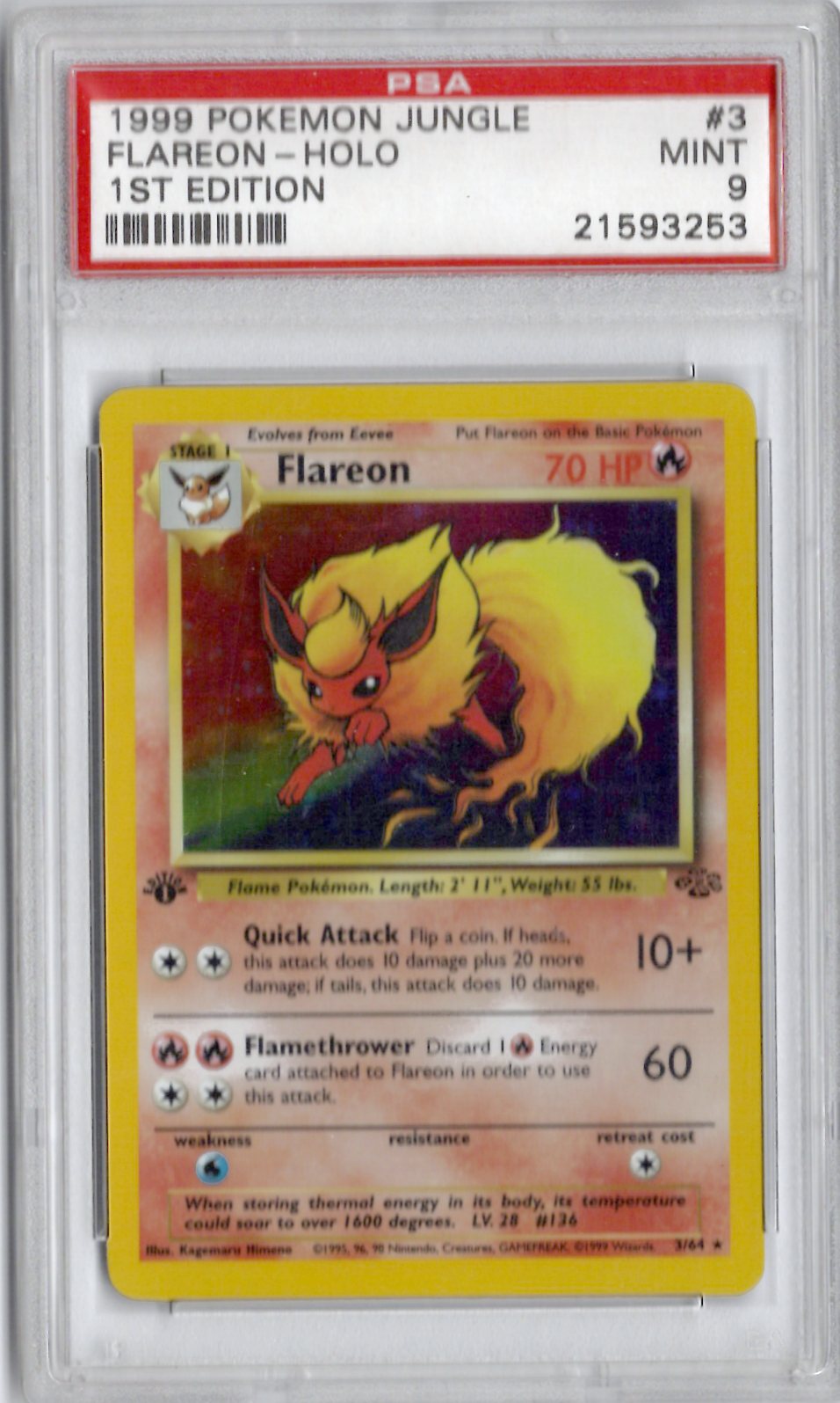 1999 Pokemon Jungle Flareon - Holo 1st Edition - PSA 9