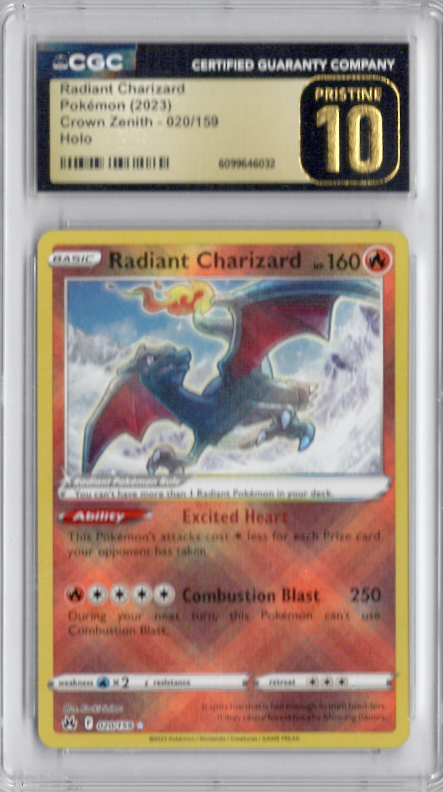 2023 Pokemon Crown Zenith 020 Radiant Charizard Holo - CGC Pristine 10