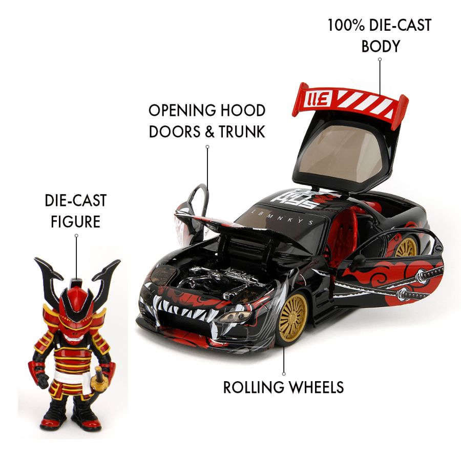 Lab Monkeys - 1:24 Mazda RX-7 Diecast Vehicle with SARU 3.25" Figure