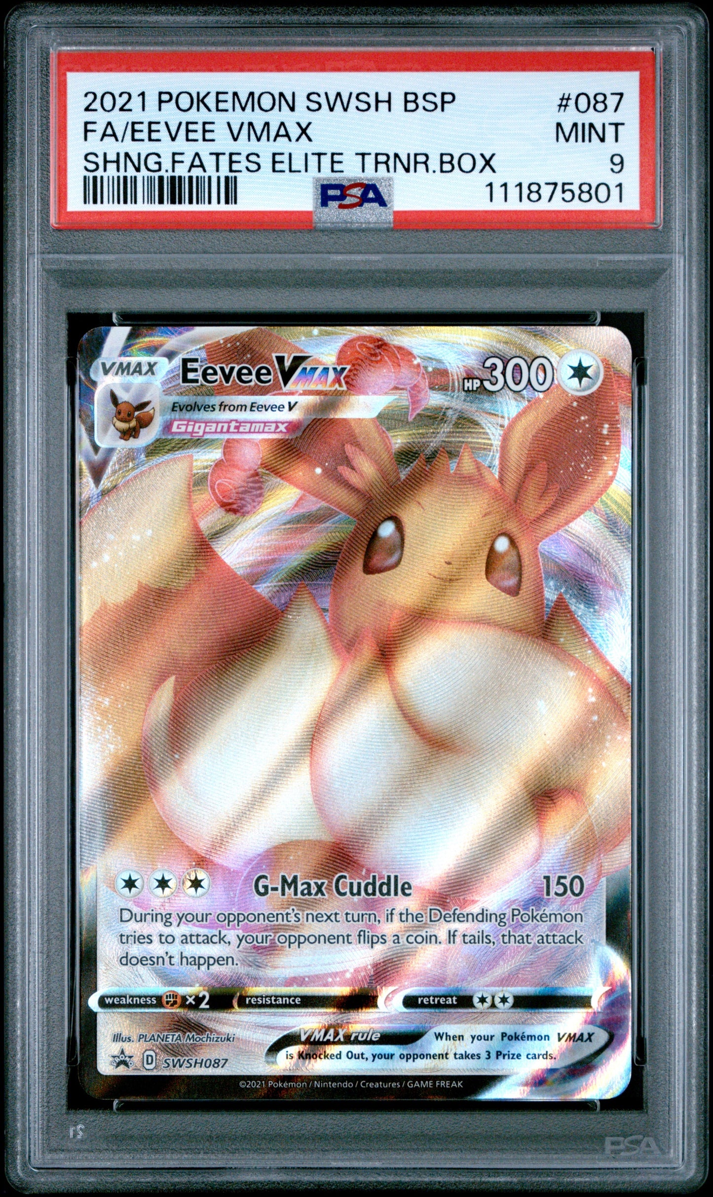 2021 Pokemon Swsh Black Star Promo 087 Eevee VMax Shng.Fates Elite Trnr.Box - PSA 9