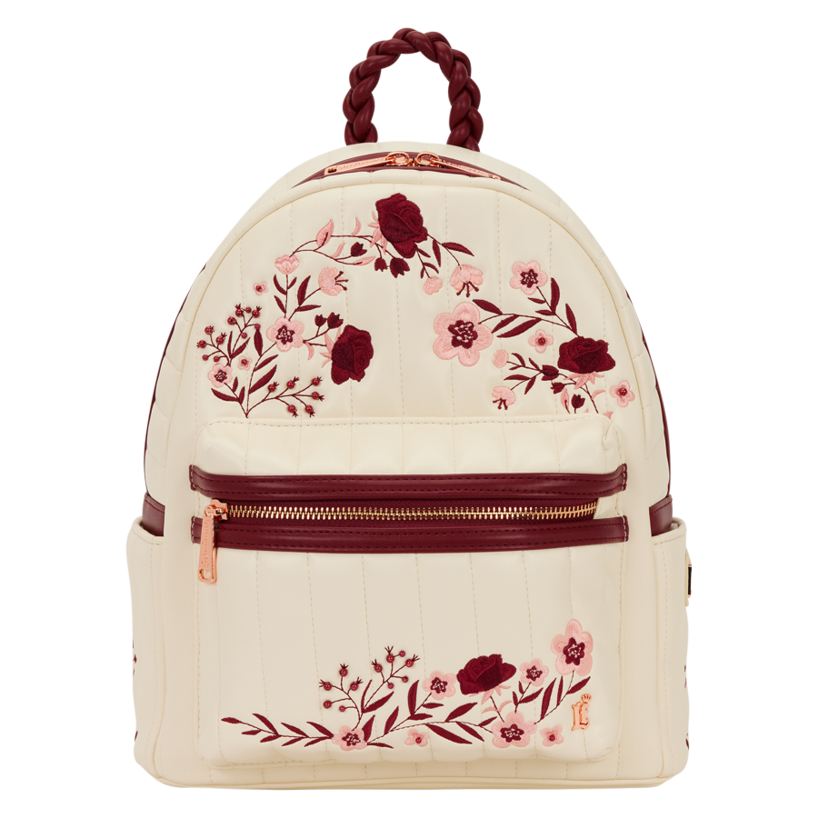 Loungefly - Cream & Red Floral Mid-Size Backpack