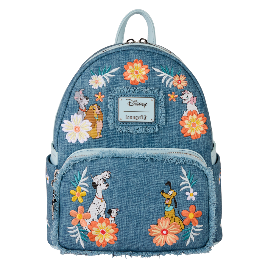 Disney - Dogs & Cats Faux Denim Fringe Mini Backpack