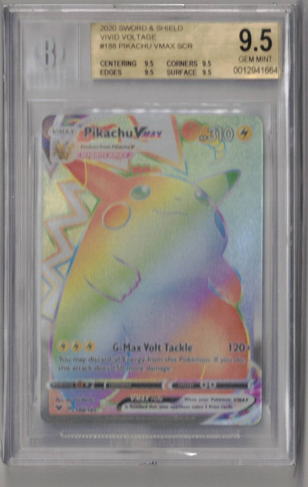 2020 Pokemon Sword & Shield Vivid Voltage 188 Pikachu Vmax SCR - BGS Gem Mint 9.5