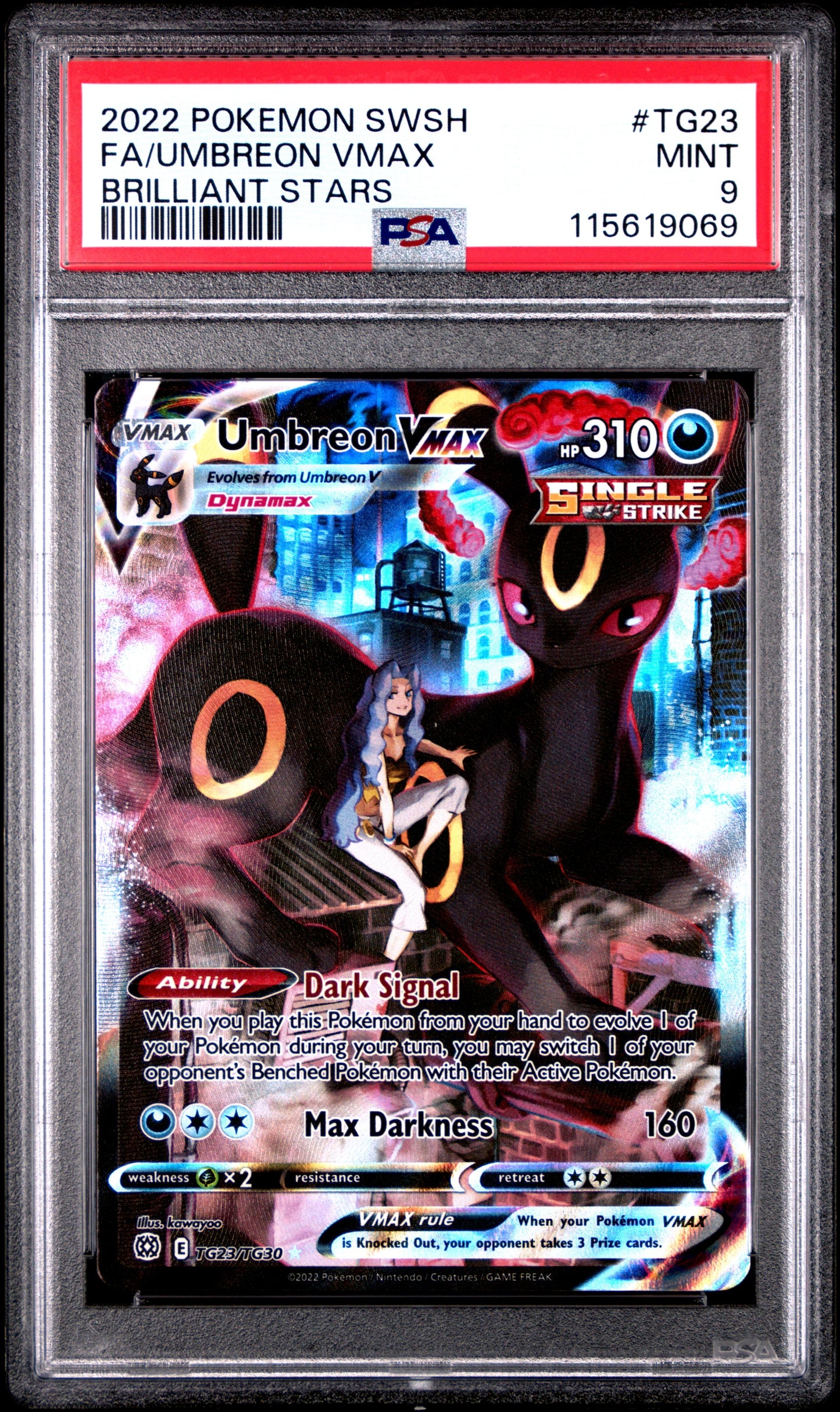 2022 Pokemon Sword & Shield Brilliant Stars Tg23 Umbreon Vmax - PSA 9