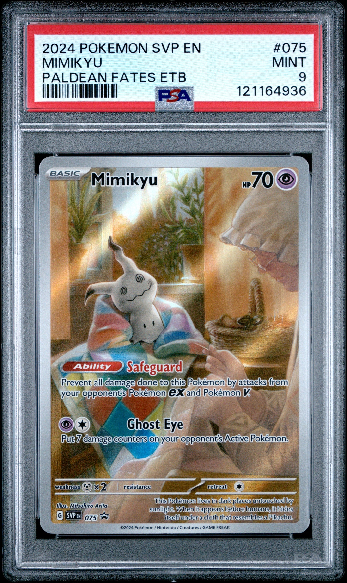 2024 Pokemon Svp En-Sv Black Star Promo 075 Mimikyu Paldean Fates Etb - PSA 9