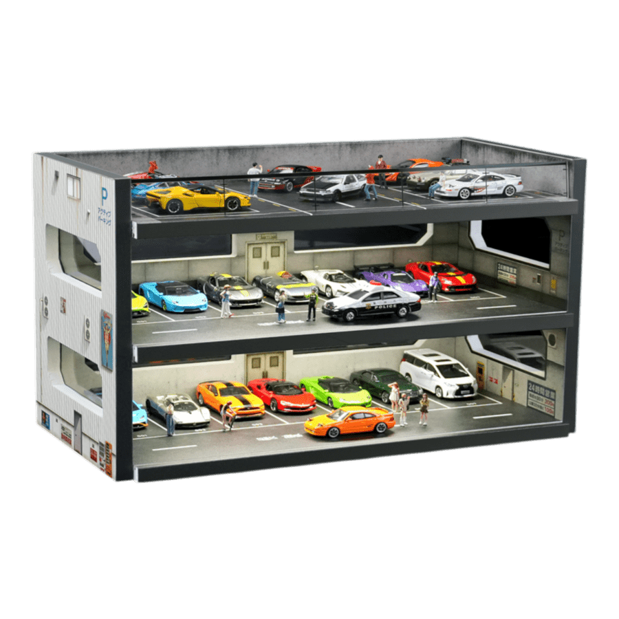 1:64 Diorama - Urban Windowed Multi-Story Parking Garage Scene