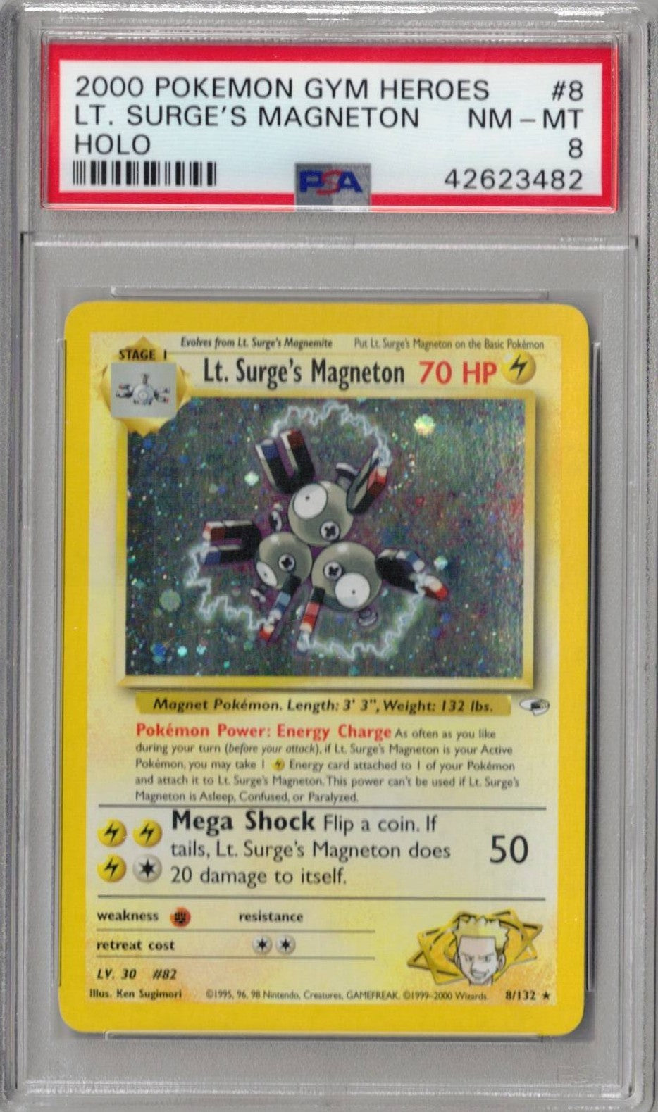 2000 Pokemon Gym Heroes 8 Lt. Surge's Magneton-Holo - PSA 8