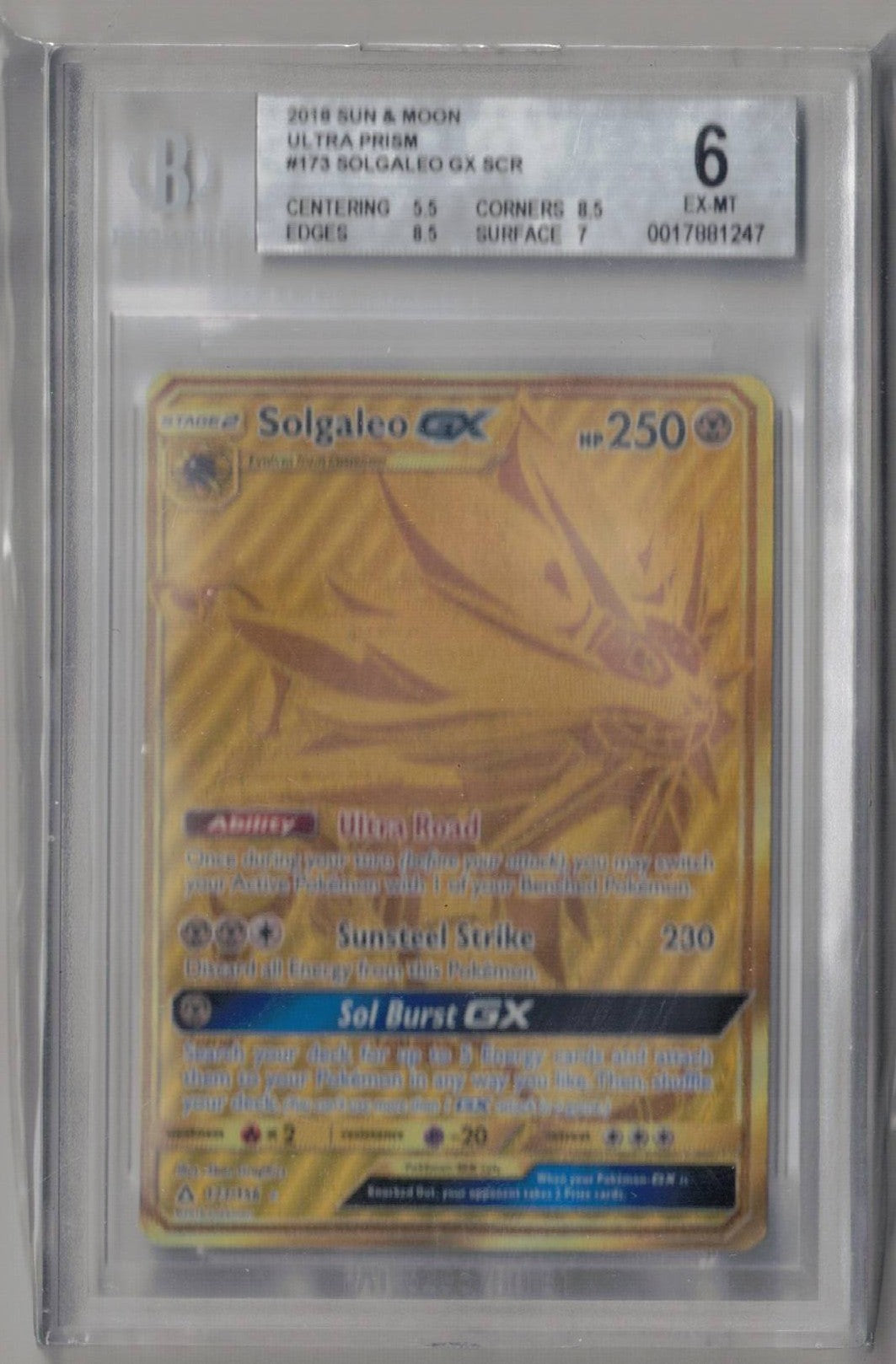 2018 Pokemon Sun & Moon Ultra Prism 173 Solgaleo GX - BGS 6