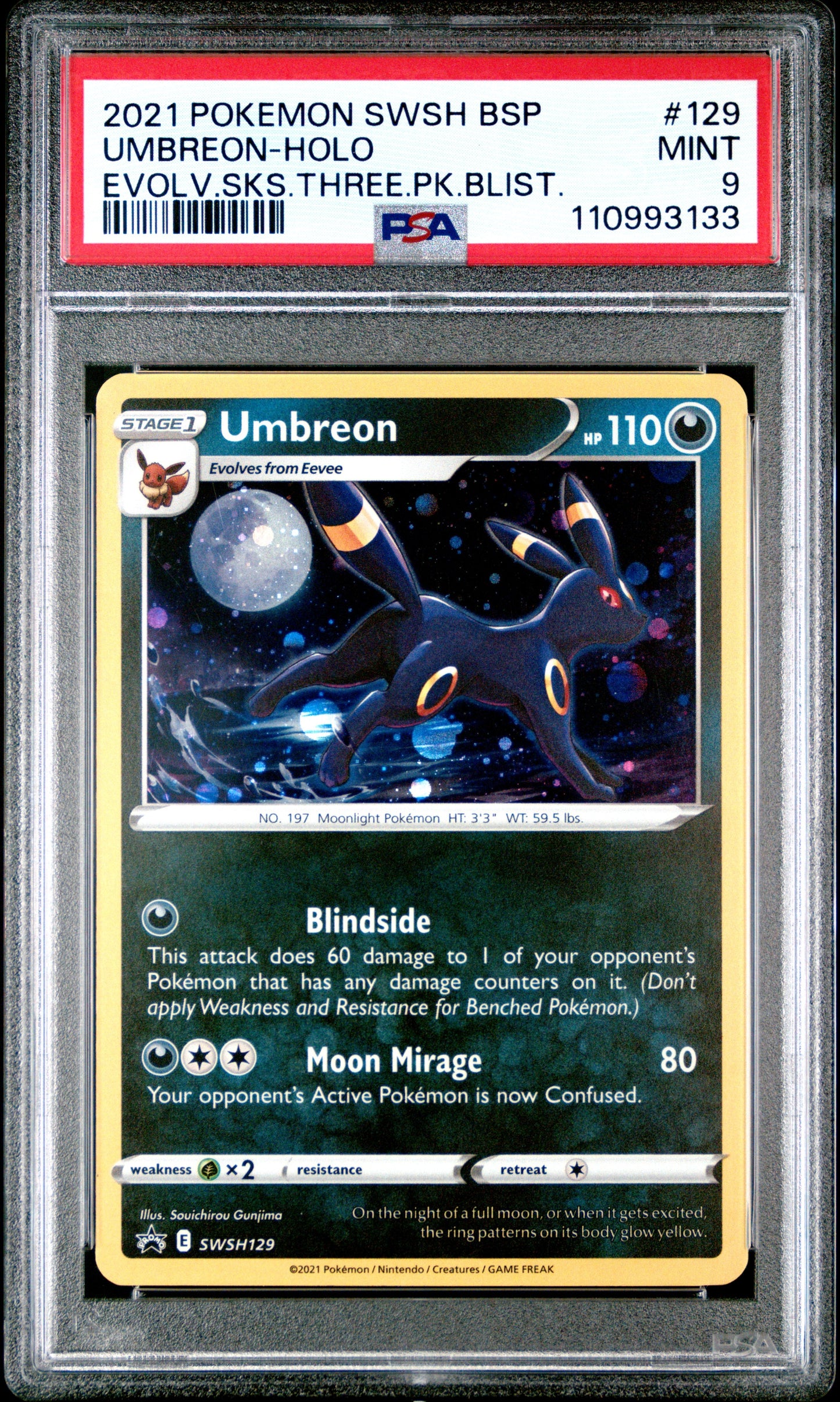 2021 Pokemon Swsh - Umbreon - Black Star Promo - 129 - Evolv.Sks.Three.Pk.Blist. - PSA 9