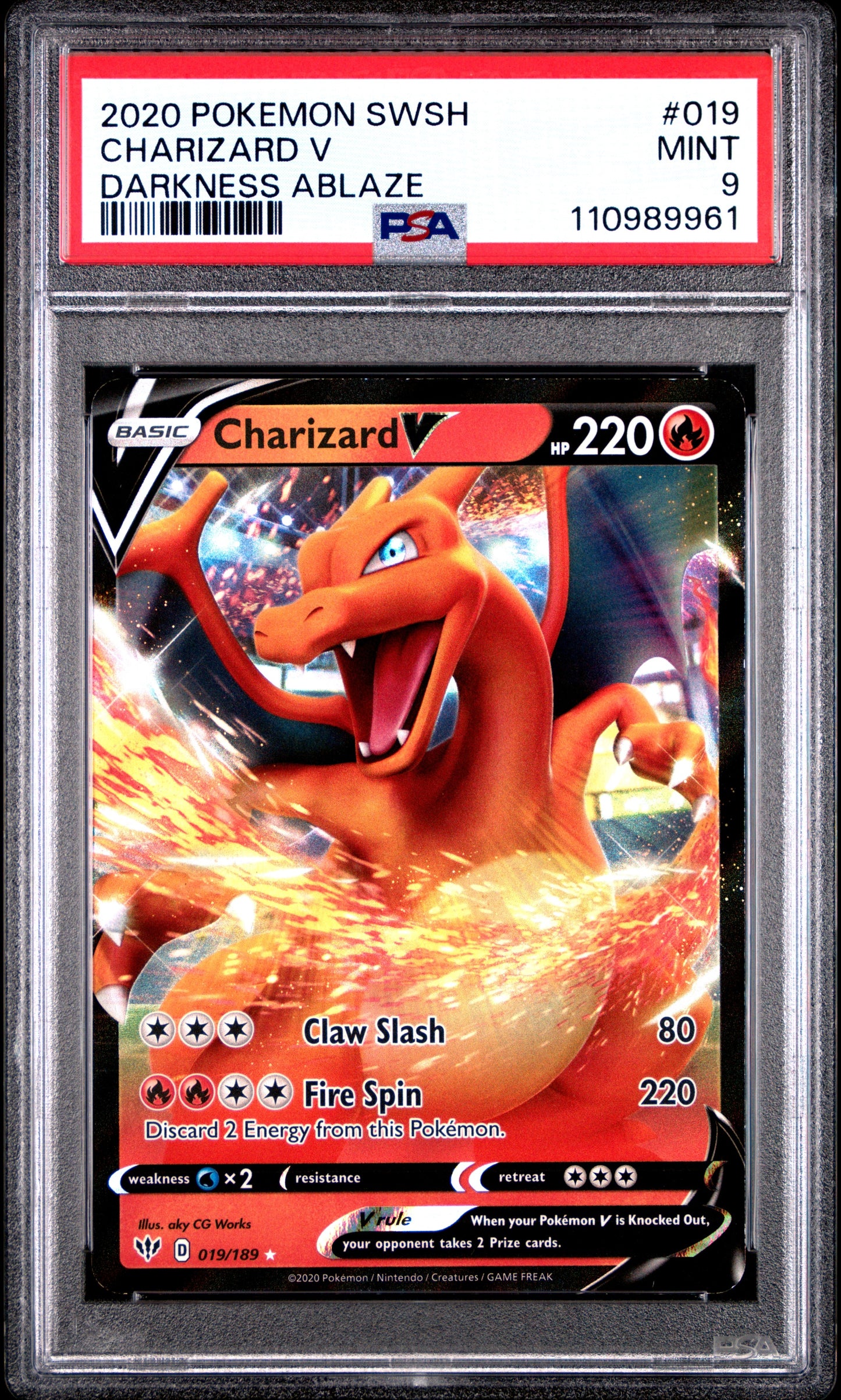 2020 Pokemon Sword & Shield - Darkness Ablaze - Charizard V - 019 - PSA 9