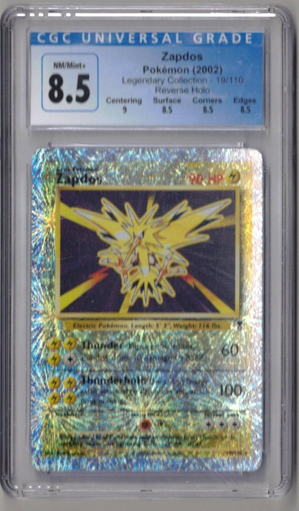 2002 Pokemon Legendary Collection 19 Zapdos Reverse Holo - CGC 8.5