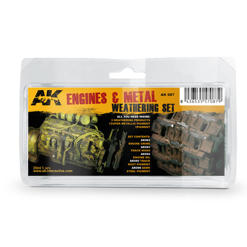 Ak Interactive - Weathering Sets - Engines And Metal Weathering Set