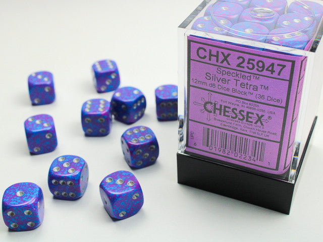 Chessex D6 Speckled 12mm d6 Silver Tetra Dice Block (36 dice)