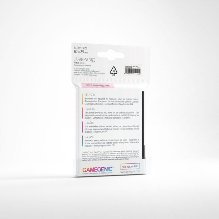 Gamegenic Prime Japanese Sized Sleeves - Size Code PINK - Sleeve Colour Black (62mm x 89mm) (60 Sleeves Per Pack)