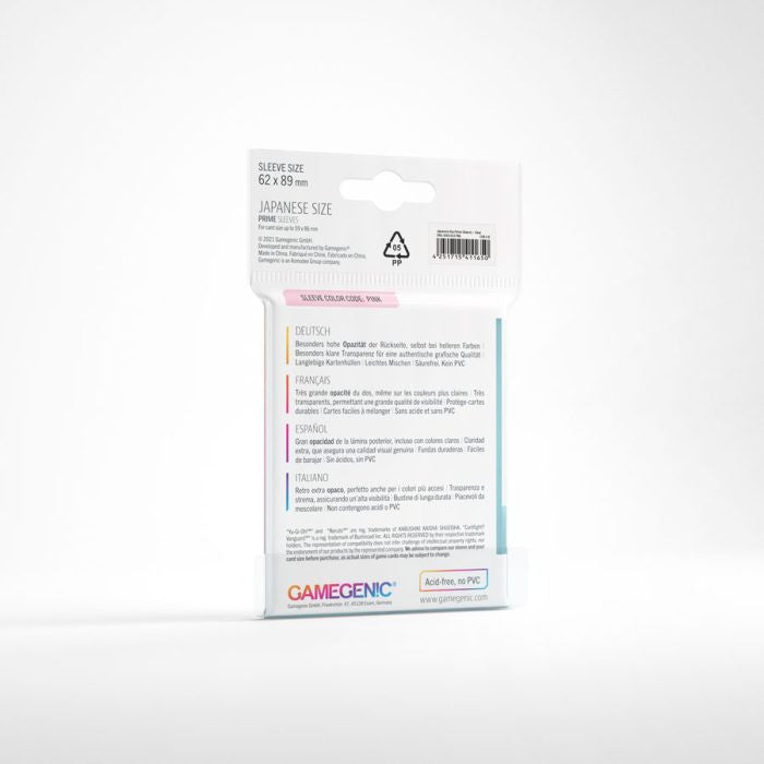 Gamegenic Prime Japanese Sized Sleeves - Size Code PINK - Sleeve Colour Clear (62mm x 89mm) (60 Sleeves Per Pack)