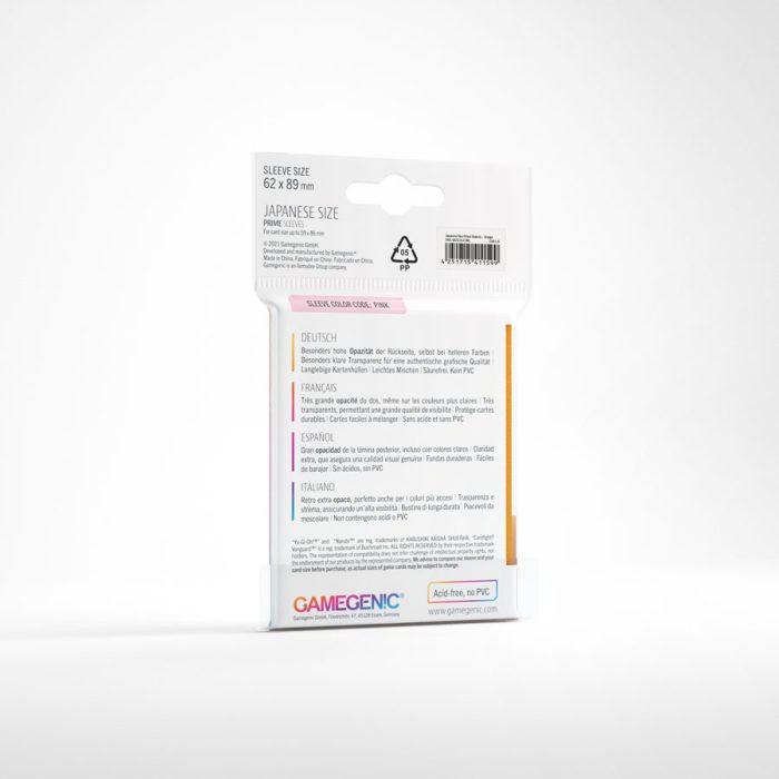 Gamegenic Prime Japanese Sized Sleeves - Size Code PINK - Sleeve Colour Orange (62mm x 89mm) (60 Sleeves Per Pack)