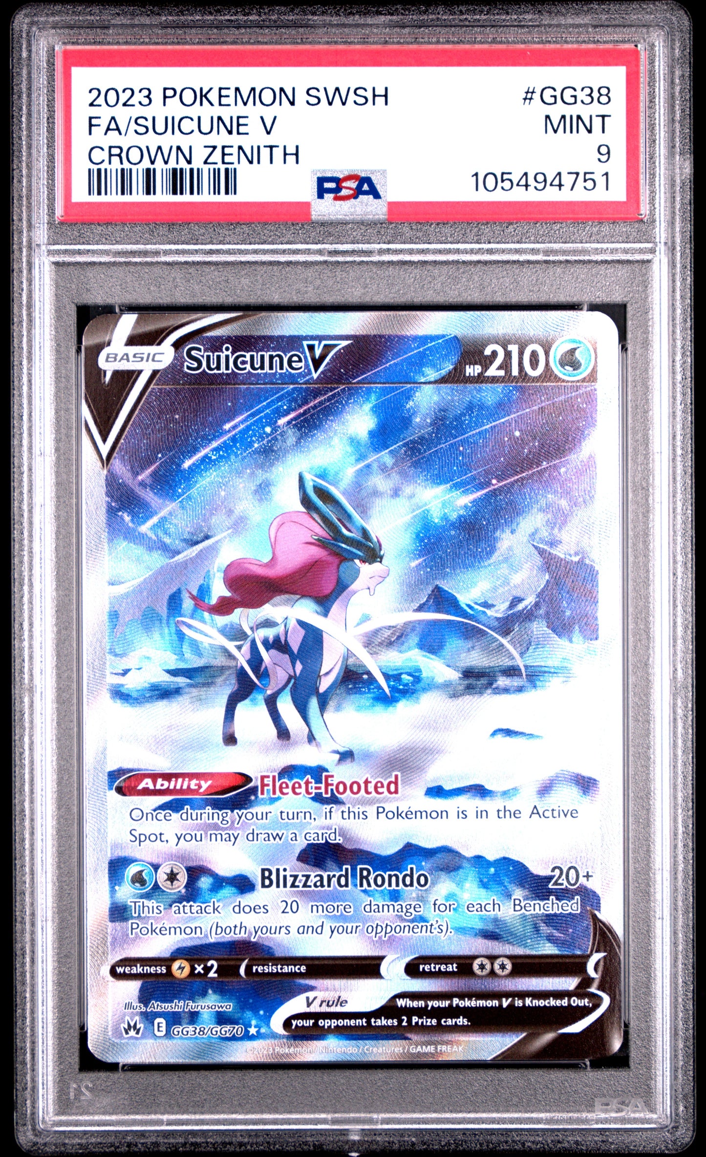 2023 Pokemon Sword And Shield Crown Zenith Gg38 Suicune V - PSA 9