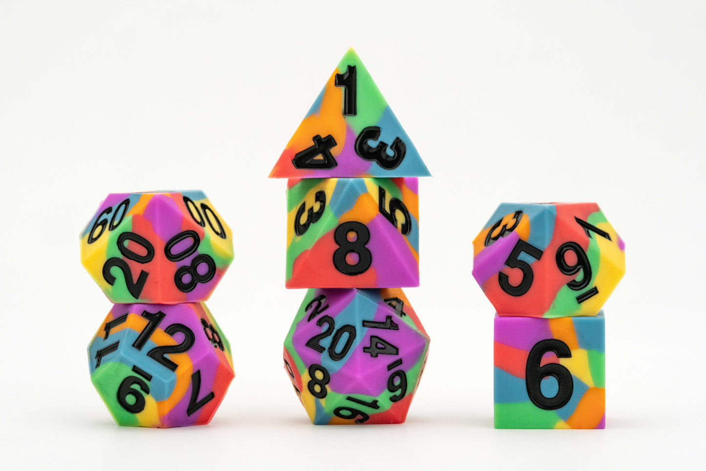 MDG 16mm Pride Sharp Edge Silicone Rubber Poly Dice Set: Rainbow Flag