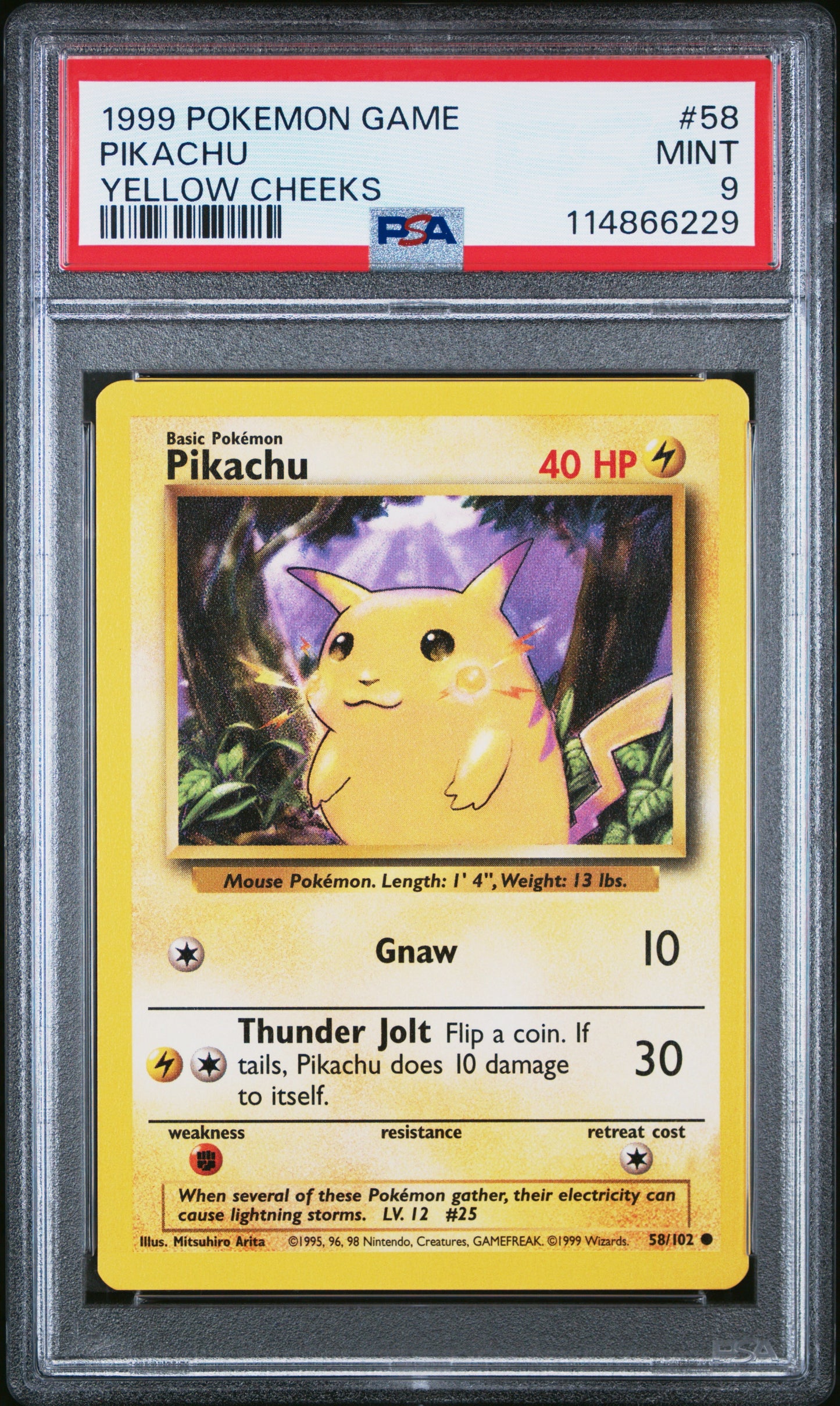 1999 Pokemon Game 58 Pikachu Yellow Cheeks - PSA 9