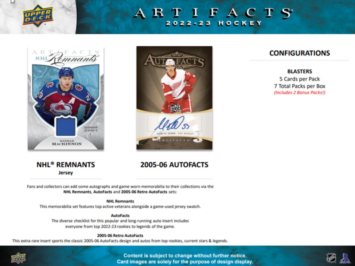 NHL - 2022/23 Artifacts Hockey Cards Blaster (Display of 7)