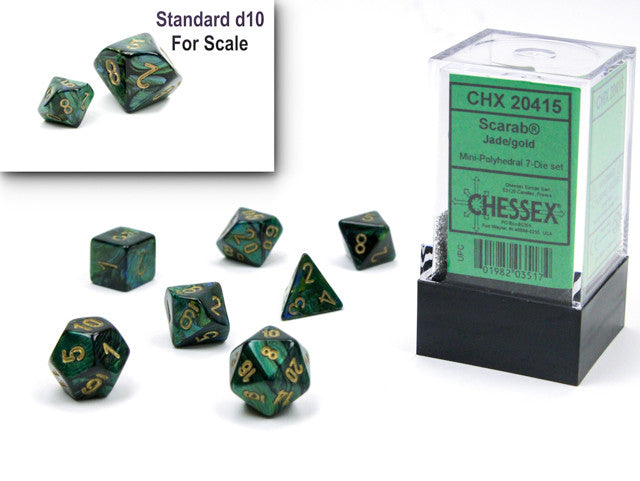 Chessex D7-Die Set Scarab Mini-Polyhedral Jade/gold